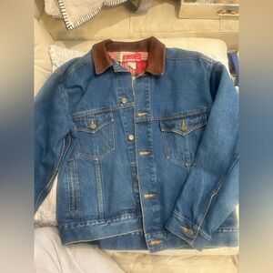 Vintage Marlboro Men's Denim Jacket with Brown Collar